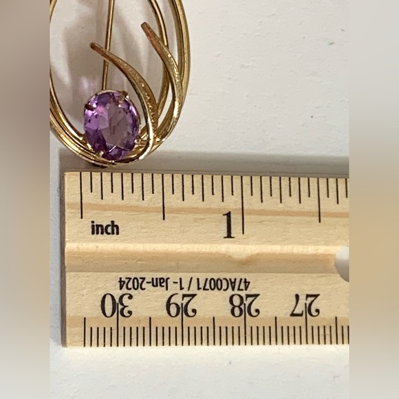 RARE-Antique 14 Karat Yellow Gold Filled Filigree Amethyst Brooch - Picture 16 of 16